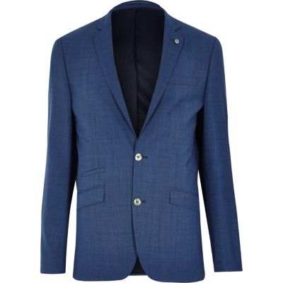 Blue textured slim suit jacket